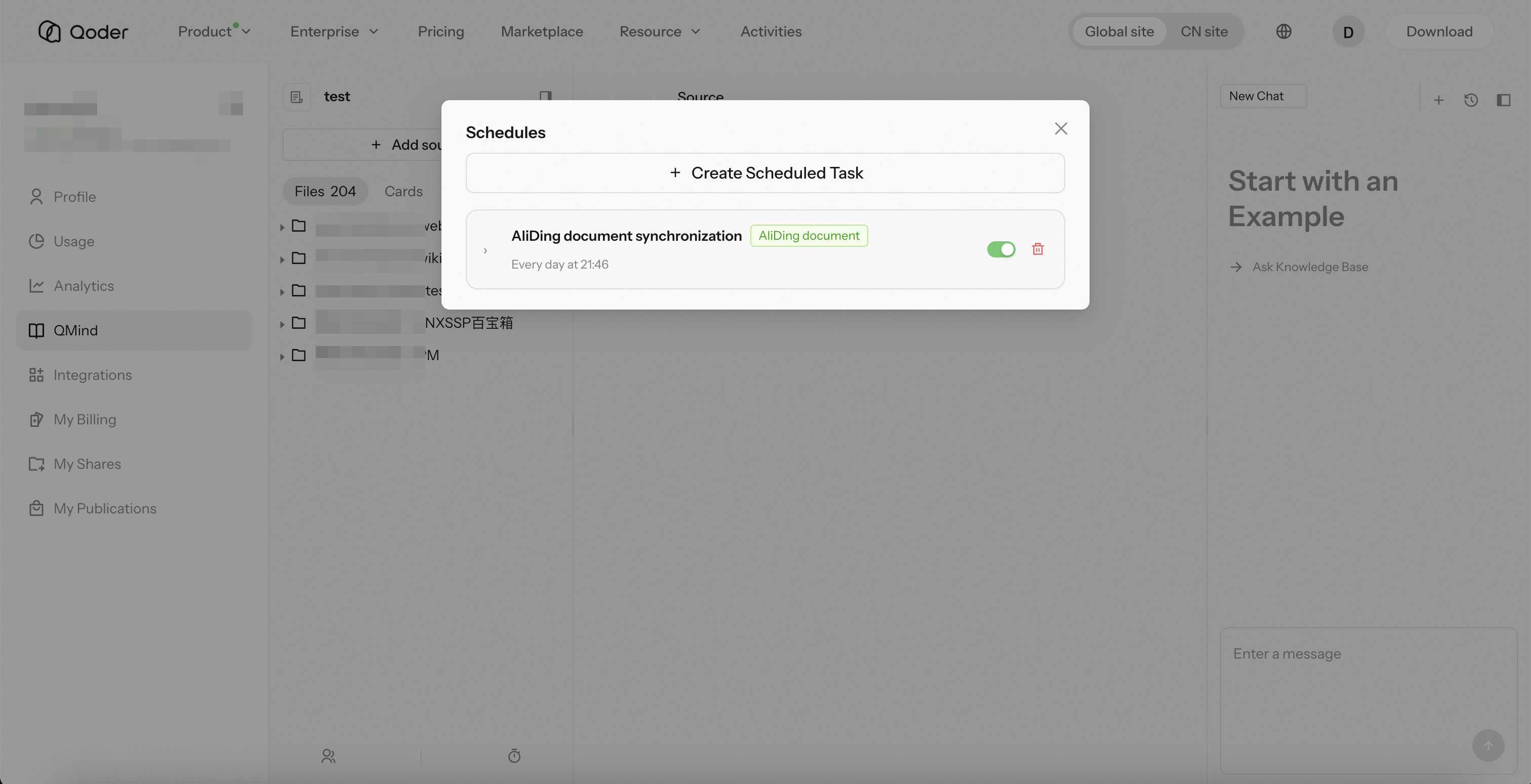 Create and manage QMind scheduled tasks