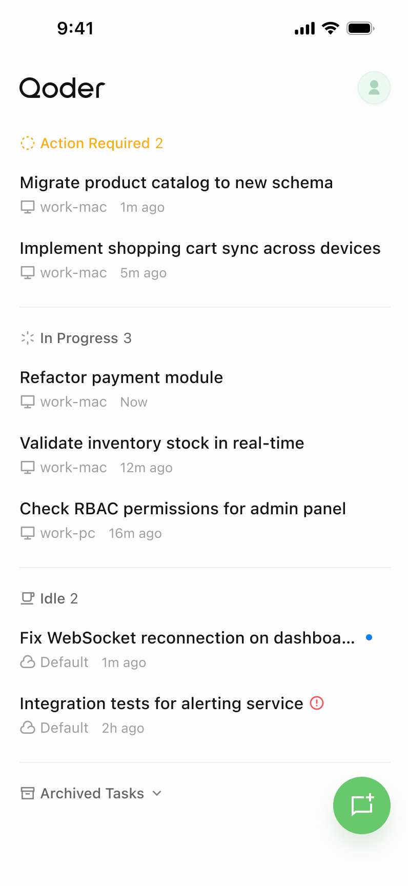 Conversation list with cloud and local tasks side by side