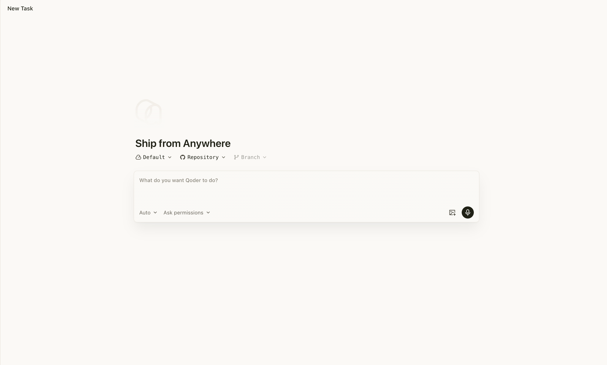 New Task screen on Qoder Web