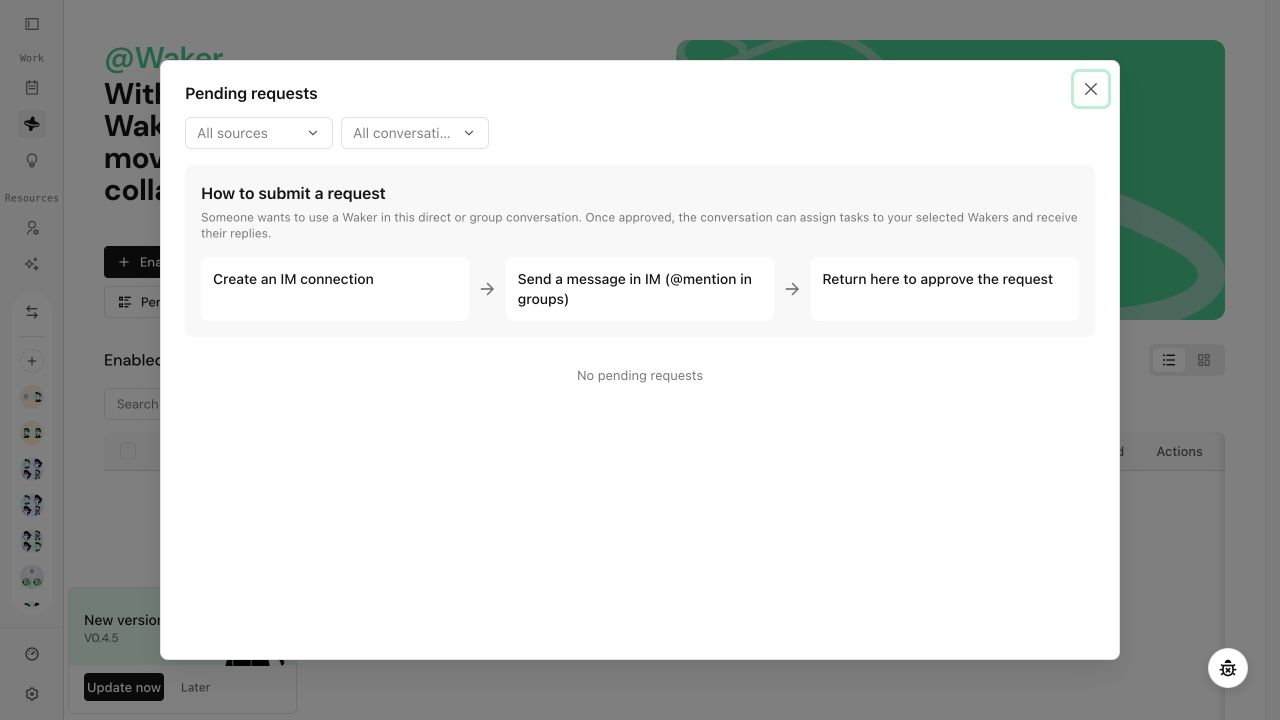 Create a request from IM, then return to QoderWake to approve the pairing