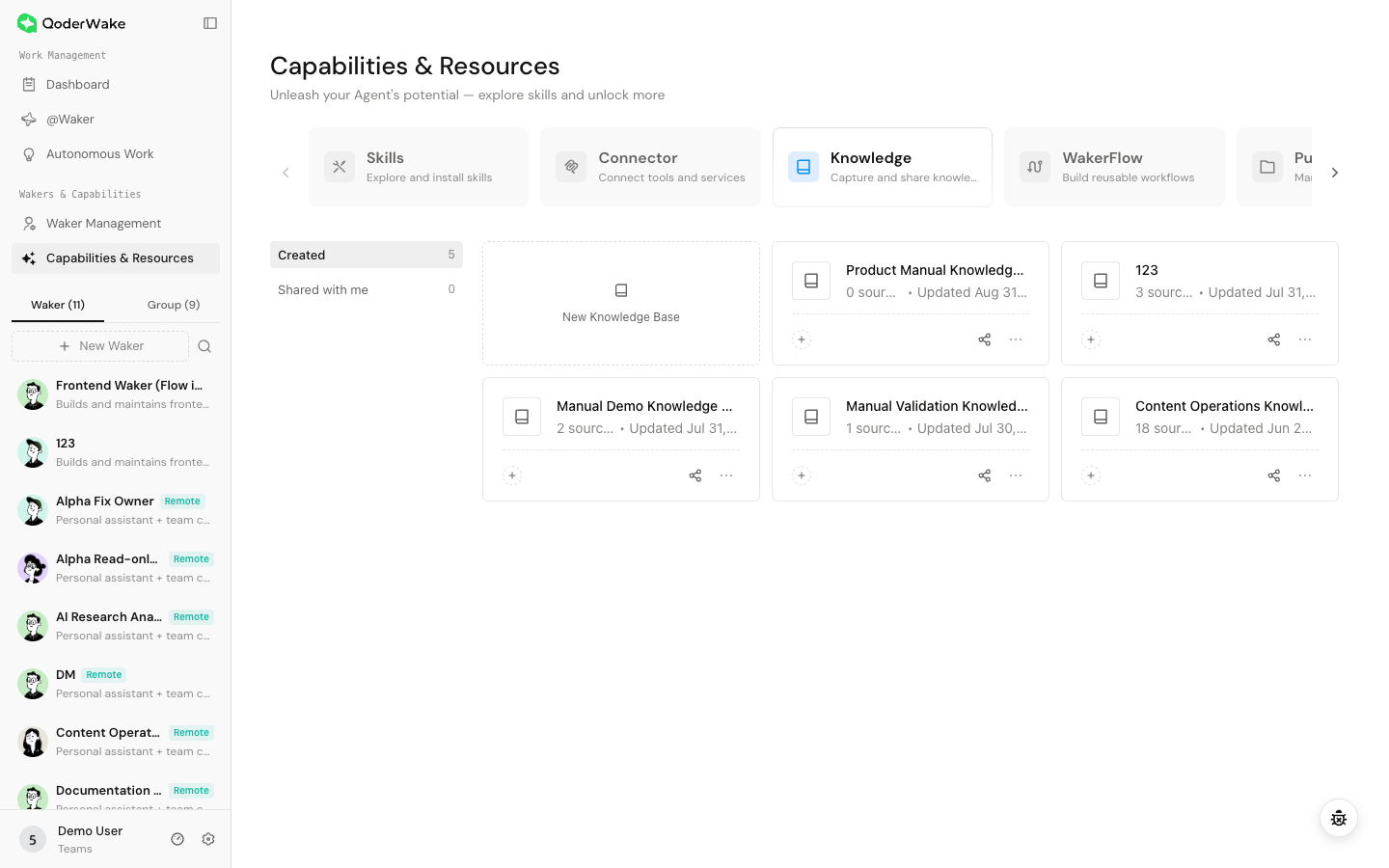 Review created and shared knowledge bases from Capabilities & Resources
