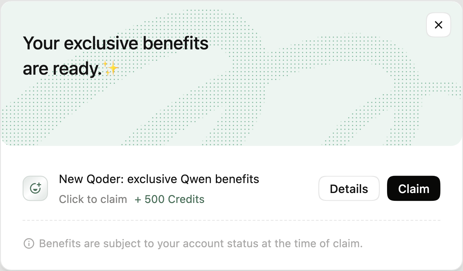 Event benefit claim dialog