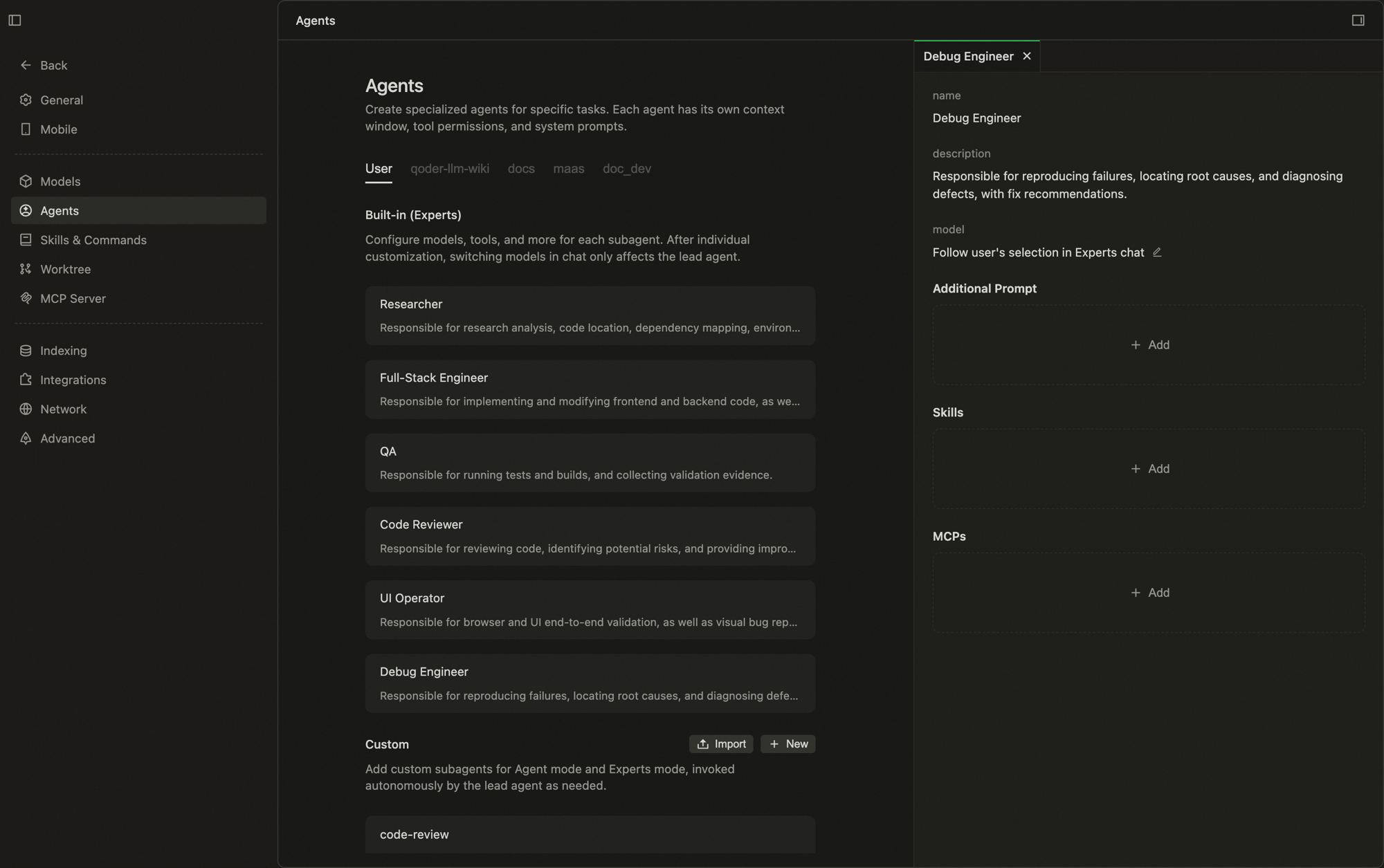 Expert team customization settings