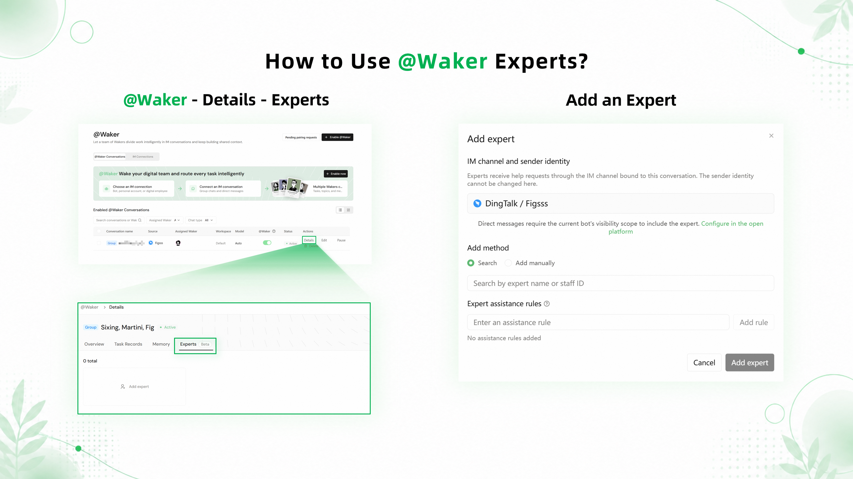 Configure experts for an @Waker chat