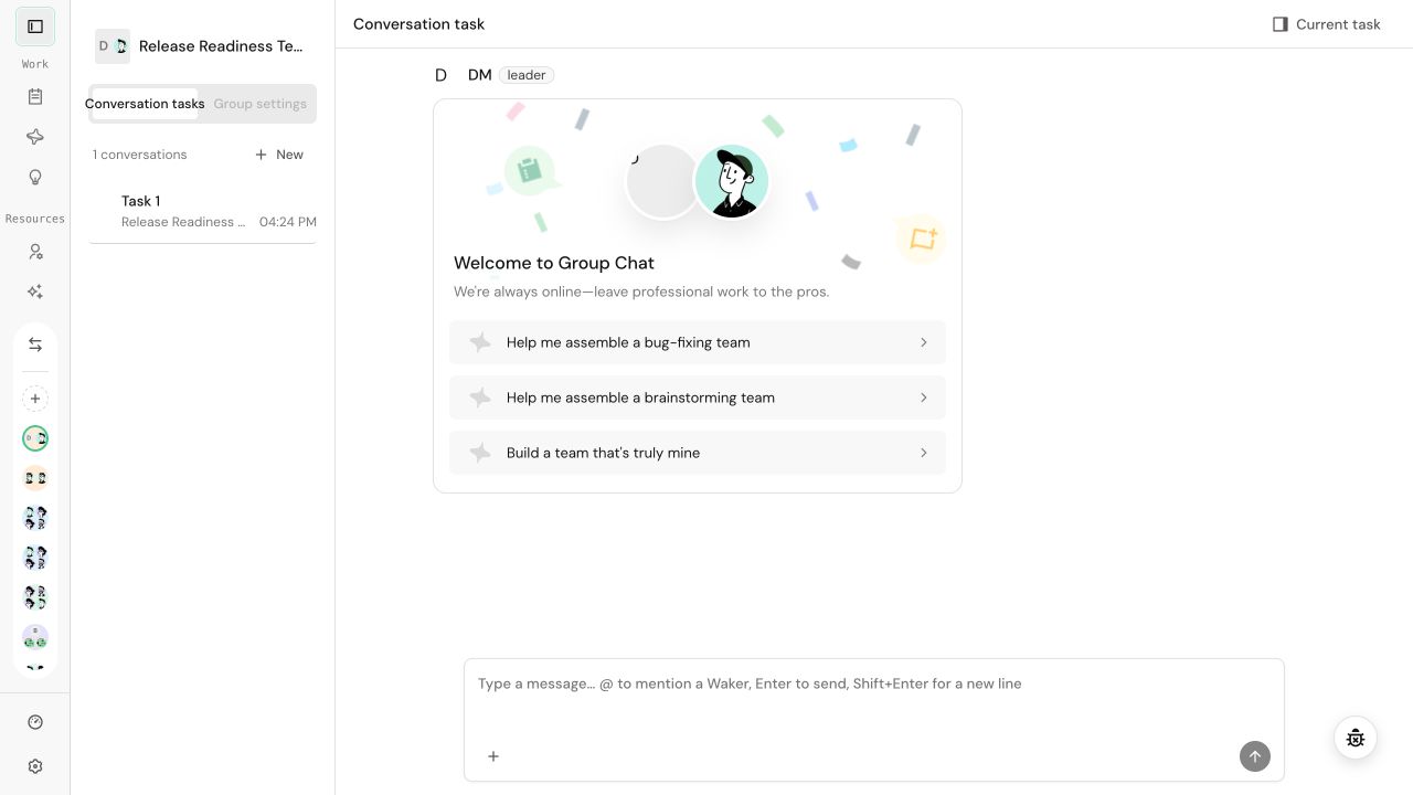 Continue a Group task and review members, task history, and artifacts