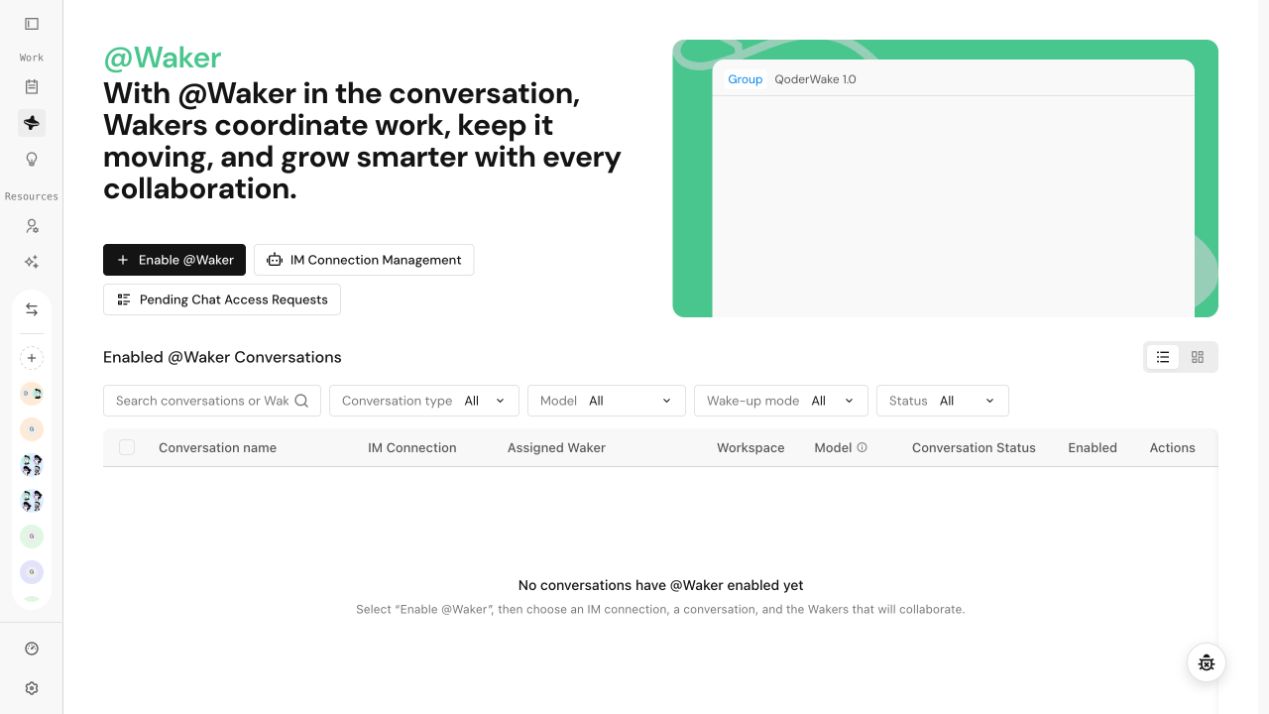 The redesigned @Waker session management page