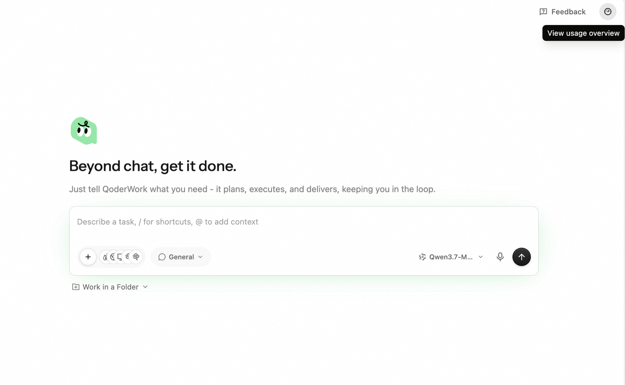 Usage icon in the top-right corner with the "View usage overview" button highlighted